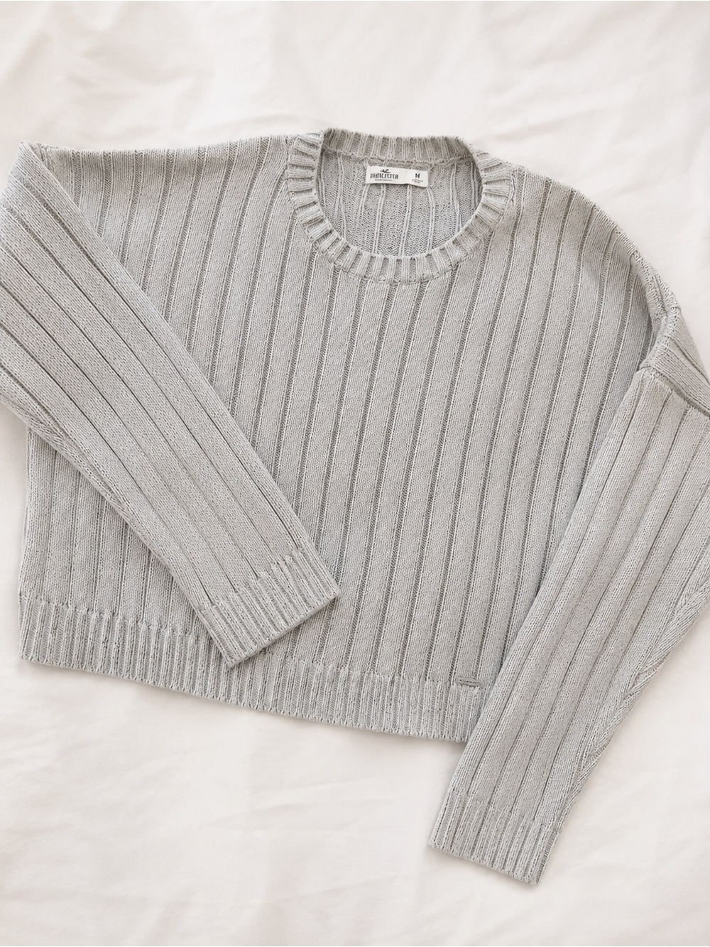 Hollister Light Gray Ribbed Crewneck Sweater